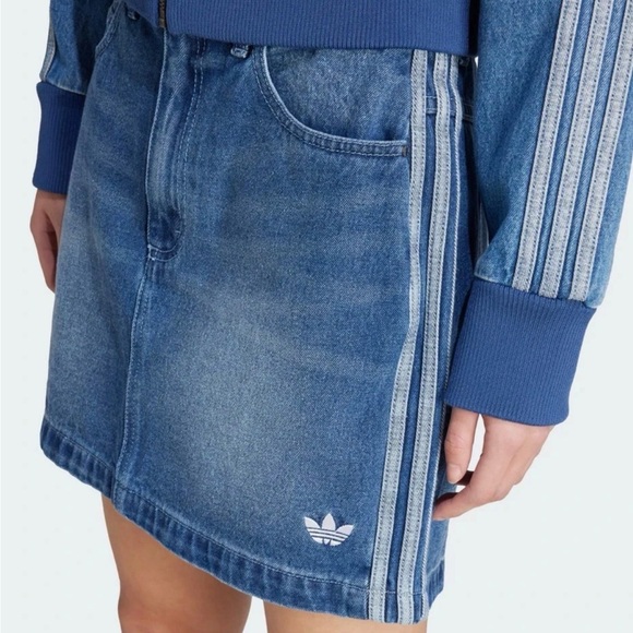 Adidas Adicolor 3-Stripes 90's Fashion Blue Denim Mini Skirt Womens Sz 10 12